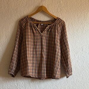 Old Navy Plaid Blouse in Brown and Tan